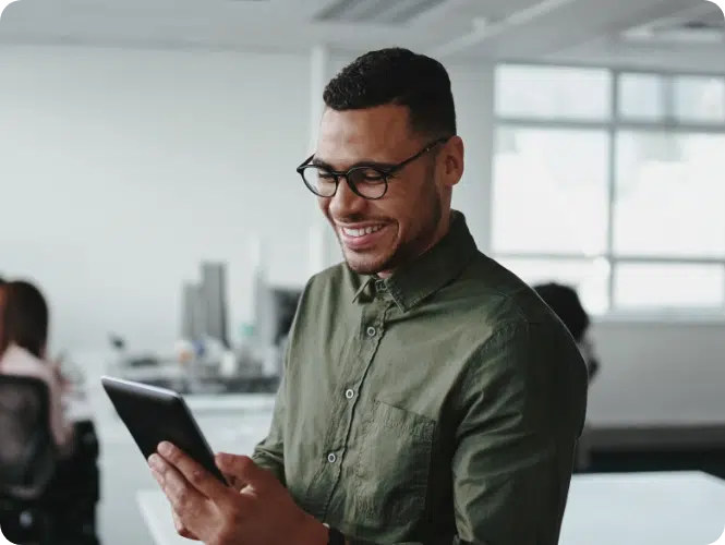 man working on tablet